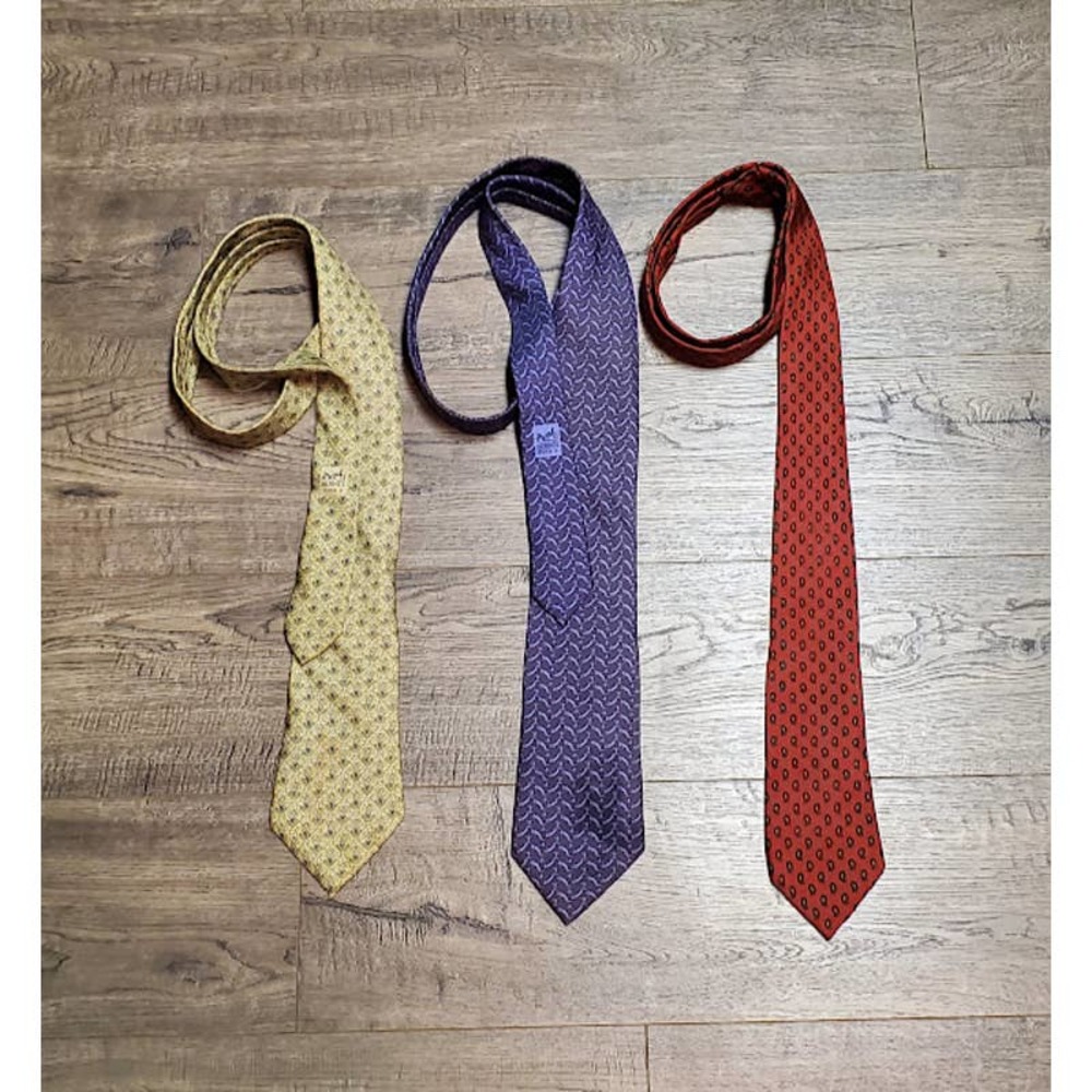 Lot of 3 Heremes Paris Silk Neckties Made in France